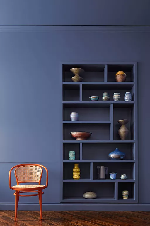Dark Blue Paint Wall Color Bookshelf