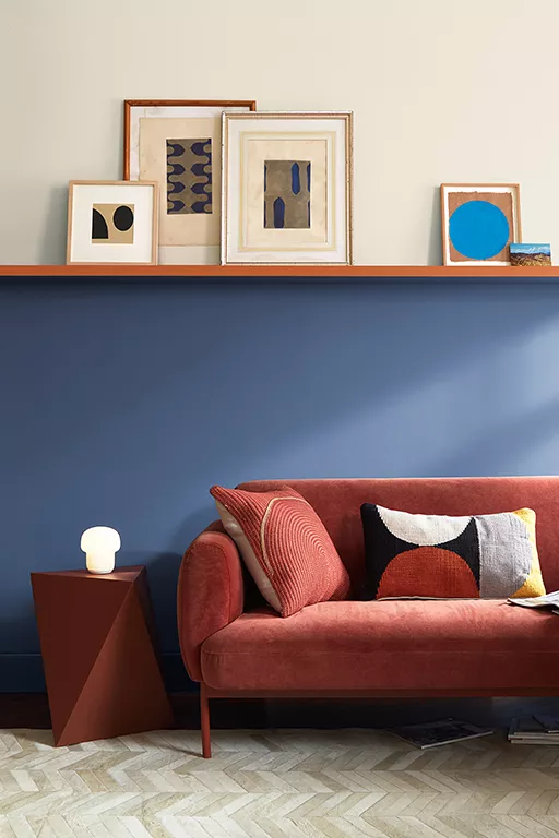 Dark Blue Paint Wall Color Red Couch