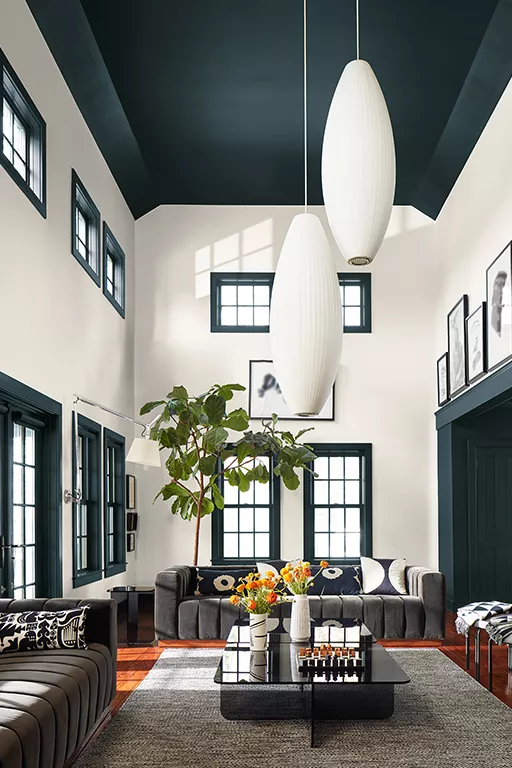 Great Room Green Ceiling Trim White paint